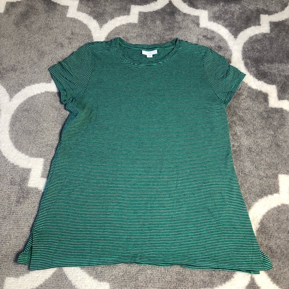 J. Jill Tshirt Womens XS Green Striped Top Side Vent Hems - Picture 1 of 10